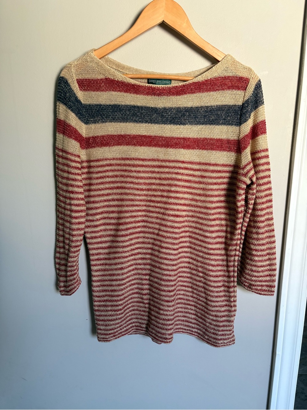 Ralph Lauren Cream Sweater with Red and Navy Stripes